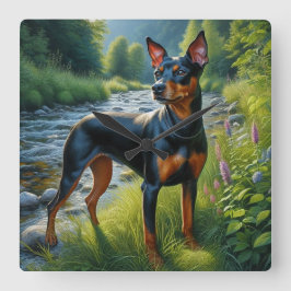 Manchester Terrier Quadratische Wanduhr