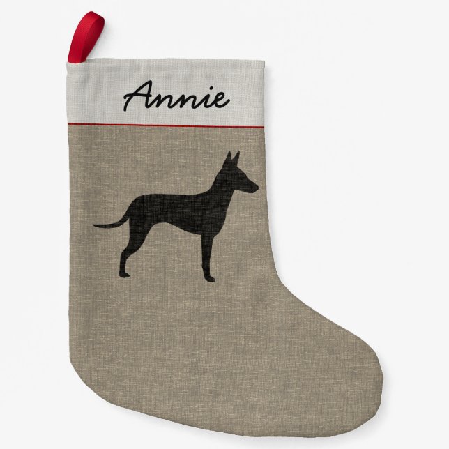 Manchester-Terrier-Silhouette mit langem Kleiner Weihnachtsstrumpf (Vorderseite)