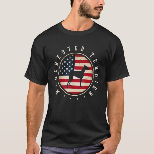Manchester Terrier Usa Flag 4. Juli Mama Vater T-Shirt (Vorderseite)