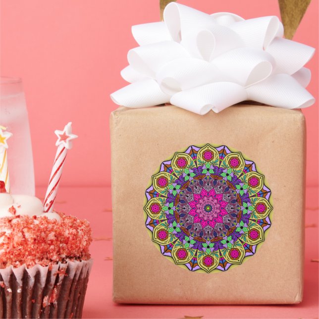 Mandala 12-2 PinkFlower - Runder Aufkleber (Party)