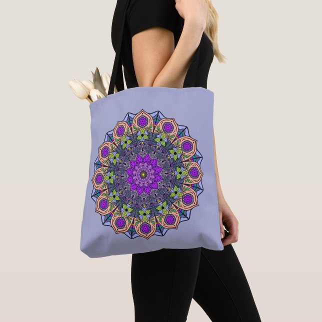 Mandala 12 Violet Peach Pink Green on Violet - Tasche (Von Nahem)