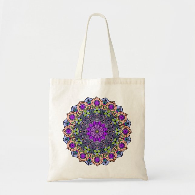 Mandala 12 Violet Peach Pink Green - Tragetasche (Vorne)