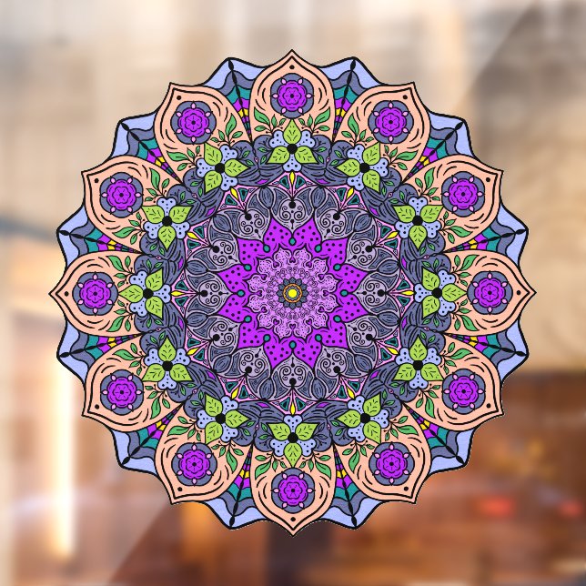 Mandala 12 VioletPeach Pink Green - Fensteraufkleber (Blatt 2)