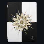 Mandala 2a iPad pro hülle<br><div class="desc">Eleganter, moderner Schwarz-Weiß-Quadrat-Hintergrund mit goldenem Schwarz-Weiß-Kreis Mandala-Design. Optionales Monogramm.</div>