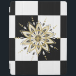 Mandala 2c iPad hülle<br><div class="desc">Eleganter,  moderner Schwarz-Weiß-Quadrat-Hintergrund mit goldenem Schwarz-Weiß-Kreis Mandala-Design.</div>