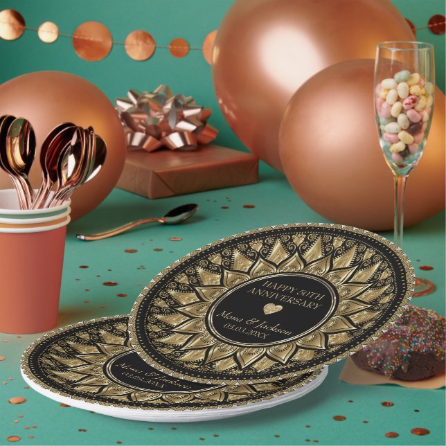 Mandala-Abendessen in Gold und Schwarz Pappteller (Multi)
