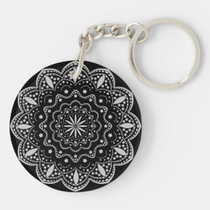 Mandala-Acryl-Schlüsselanhänger   Schwarz und Grau Schlüsselanhänger
