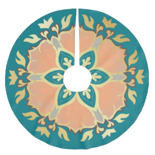 Mandala aquamarin, gold und pfirsichfarben polyester weihnachtsbaumdecke