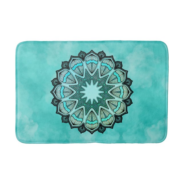 Mandala aquamarine Badematte (Vorderseite)