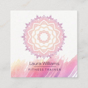 Mandala-Aquarell-Rosa-Lotus-Yoga-Lehrer Quadratische Visitenkarte