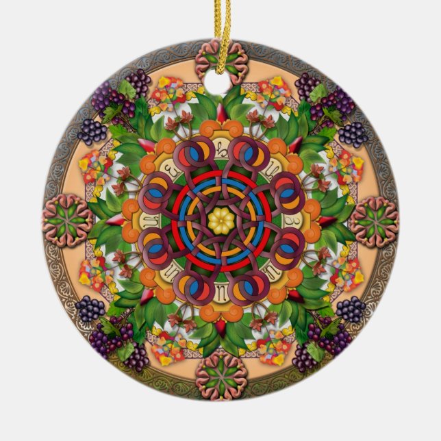 Mandala-armenische Trauben-Verzierung Keramikornament (Vorne)