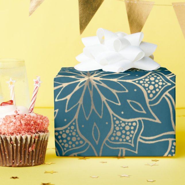 Mandala Art Boho Elegante Gold Türkis Geschenkpapier (Geburtstagsparty)