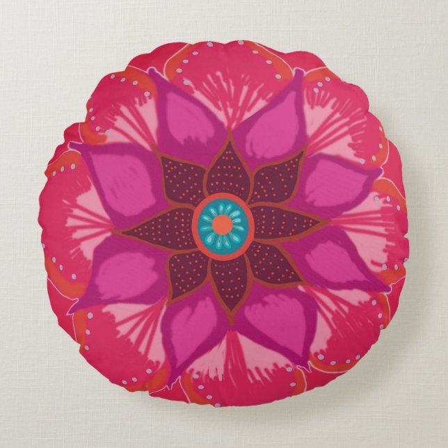 Mandala Art Brossé Polyester Coussin rond (Devant)