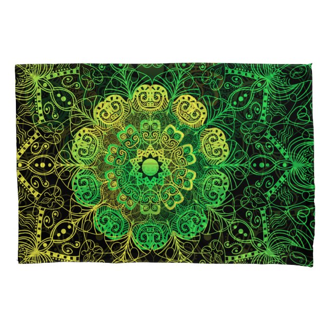 Mandala Art: Grüngelbe Details. Kissenbezug (Vorderseite)