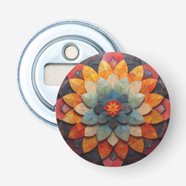 Mandala Art Textured Blume Flaschenöffner (Vorderseite)