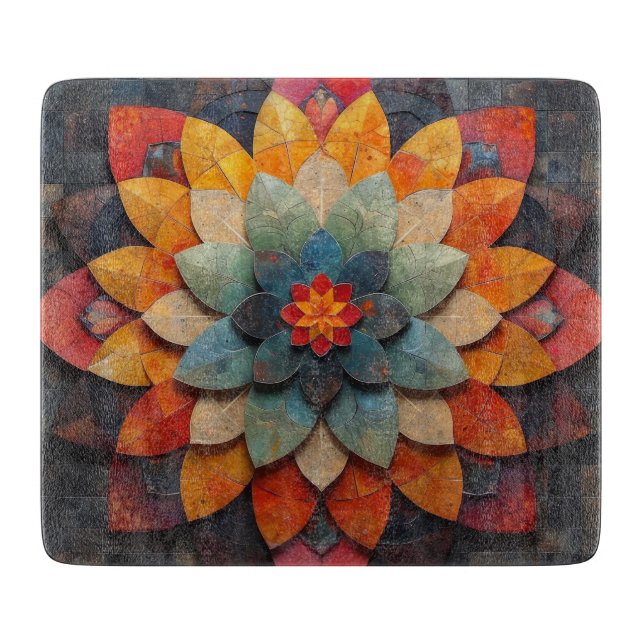 Mandala Art Textured Blume Schneidebrett (Vorderseite)