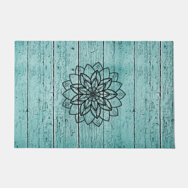 Mandala auf Blaualterung Holzmatte Fußmatte (Vorderseite)