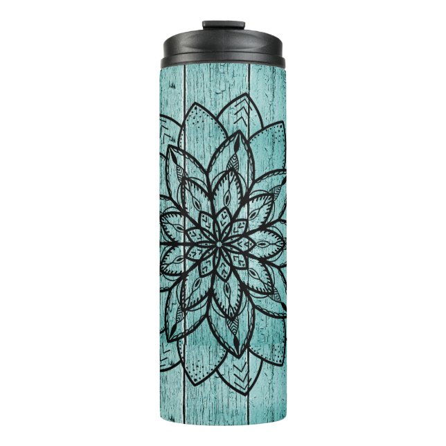 Mandala auf Blauem Wald Thermosbecher (Vorderseite)