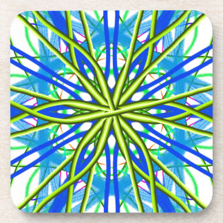 Mandala auf Weiß mit Gelbem und Blau Getränkeuntersetzer