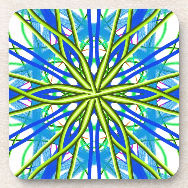 Mandala auf Weiß mit Gelbem und Blau Getränkeuntersetzer (Vorderseite)