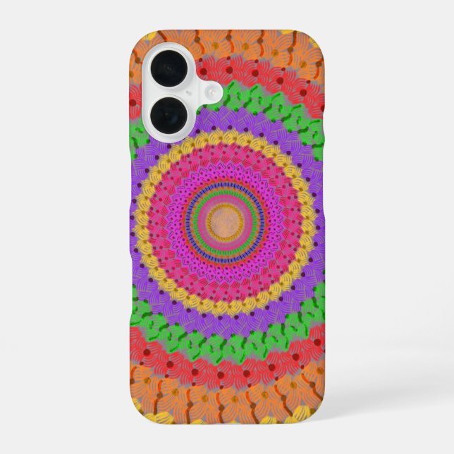 Mandala Ball im gelben Häkelstil - iPhone 16 Hülle (Rückseite)