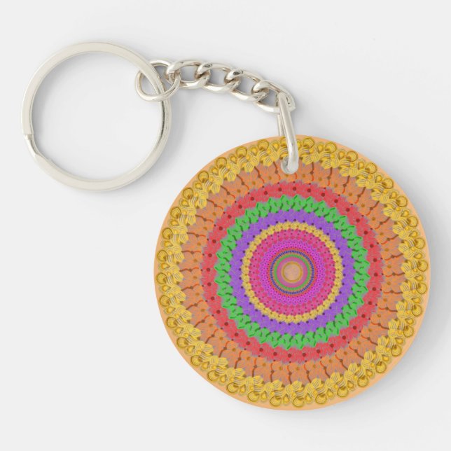 Mandala Ball im gelben Häkelstil - Schlüsselanhänger (Vorderseite)