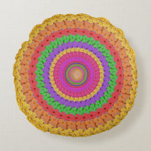 Mandala Ball style crochet jaune - Coussin rond