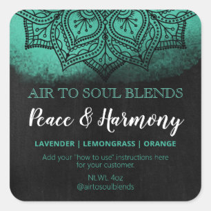 Mandala Black Teal Chalkboard Texture Blend Labels Quadratischer Aufkleber