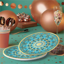 Mandala blau auf weichem Goldhintergrund
