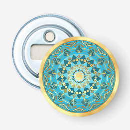 Mandala blau-gold auf weichem goldenen Hintergrund Flaschenöffner