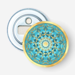 Mandala blau-gold auf weichem goldenen Hintergrund Flaschenöffner