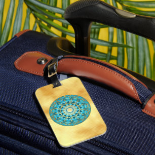 Mandala blau-gold auf weichem goldenen Hintergrund Gepäckanhänger