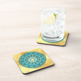 Mandala blau-gold auf weichem goldenen Hintergrund Getränkeuntersetzer