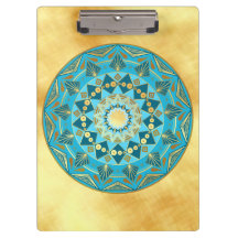 Mandala blau-gold auf weichem goldenen Hintergrund