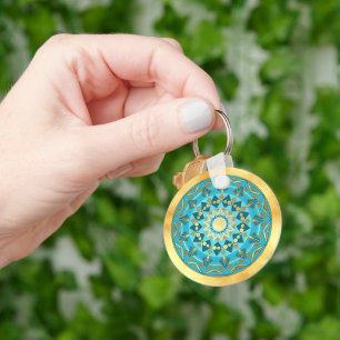 Mandala blau-gold auf weichem goldenen Hintergrund Schlüsselanhänger