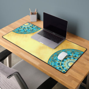 Mandala blau gold auf weichem goldenen Hintergrund Schreibtischunterlage