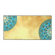 Mandala blau gold auf weichem goldenen Hintergrund