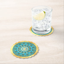 Mandala blau gold auf weichem goldenen Hintergrund