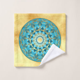 Mandala blau-gold auf weichem goldenen Hintergrund Waschlappen