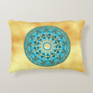 Mandala blau-gold auf weichem goldfarbenem Hinterg Dekokissen