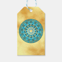 Mandala blau-gold auf weichem Goldhintergrund