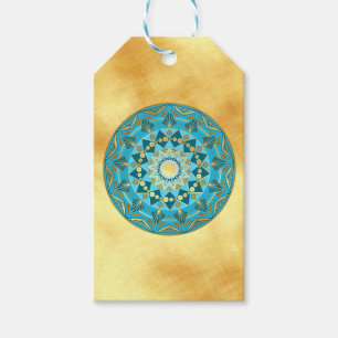 Mandala blau-gold auf weichem Goldhintergrund Geschenkanhänger