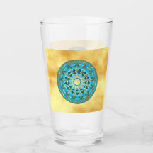 Mandala blau-gold auf weichem Goldhintergrund