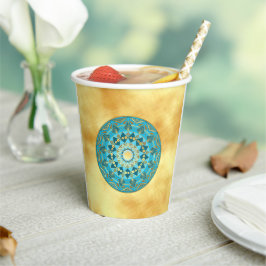 Mandala blau-gold auf weichem Goldhintergrund Pappbecher