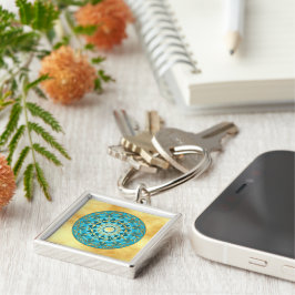 Mandala blau-gold auf weichem Goldhintergrund Schlüsselanhänger