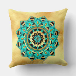 Mandala blau gold schwarz auf weichem goldenen Hin Kissen