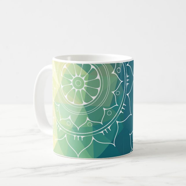 Mandala blau-grün-boho kaffeetasse (Vorderseite Links)