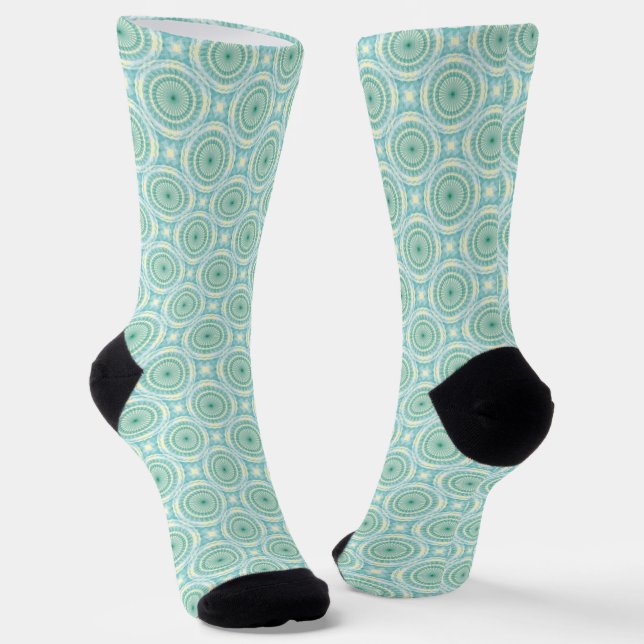 Mandala Blau Grün Orange Muster Socken (Gewinkelt)
