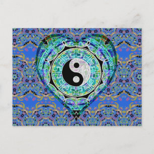 Mandala-blaues Grün-Herz Yin Yang Postkarte