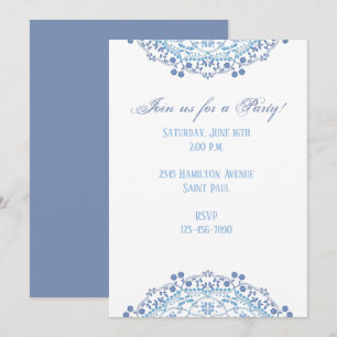 Mandala bleu sur invitation blanche